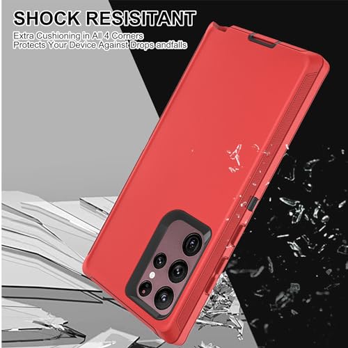 for Samsung Galaxy S22 Ultra Case with Self Healing Flexible TPU Screen Protector [2 Pack], 3 in 1 Full Body Shockproof Heavy Duty Case for Samsung S22 Ultra 5G (Red/Black) - color: Red/Black