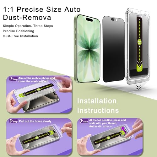 2-Pack Matte Privacy Anti-Spy Screen Protector for iPhone 17/16 Pro (6.3-Inch),Anti-Glare,9H Tempered Glass,Full Coverage,Anti-Fingerprint,Auto Dust Removal,Bubble-Free