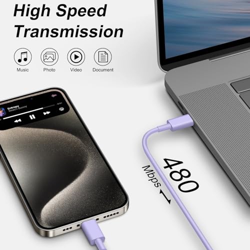 iPhone 17 16 15 Charger Fast Charging 6FT - 20W USB C Charger Block - color: Purple, size: 6FT