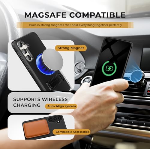 MOTIVE for Samsung Galaxy S25 Case with Belt Clip and Stand | 6.2" | Case & Holster, MagSafe compatible, built-in Kickstand Horizontal, 360° rotating belt clip, slim low-profile fit - size: s25