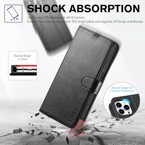TUCCH Wallet Case for iPhone 14 Pro (6.1") 2022, 4 Card Slots, Black | RFID Blocking, Viewing Stand, Shockproof TPU Shell, PU Leather, Magnetic Closure, Protective Folio Flip Cover - color: Black