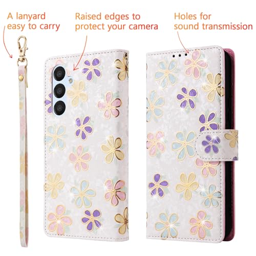 UEEBAI Wallet Case for Samsung Galaxy S23 5G, PU Leather Phone Case Kickstand RFID Blocking Flip Case with Card Slots Wrist Strap Relief Engraved Pattern Magnetic Closure Folio Case - White Daisy - color: White Daisy, size: Samsung Galaxy S23 5G