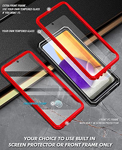Poetic Spartan Case for Samsung Galaxy A72, Built-in Screen Protector Work with Fingerprint ID, Full Body Rugged Shockproof Protective Cover Case with Kickstand, Metallic Red - color: Metallic Red