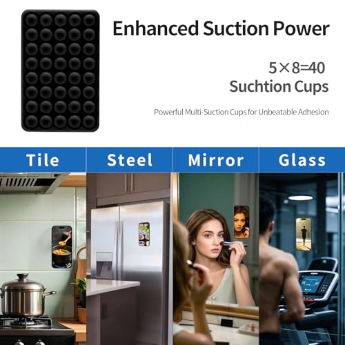 Silicone Suction Phone Case Adhesive Mount, Hands-Free Strong Grip Holder for Selfies, Silicon Adhesive Stand Sticky for Cell Phone (Black) - color: Black