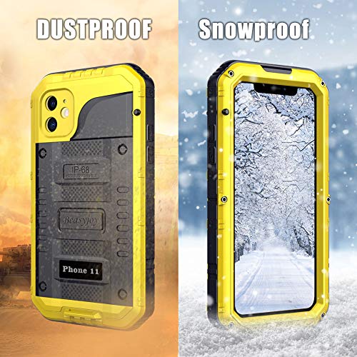 Beasyjoy Waterproof iPhone 11 Case - Metal Military Grade Defender with Built-in Screen Protector, Heavy Duty Rugged Shockproof Underwater Case (Yellow) - color: Yellow, size: iPhone 11