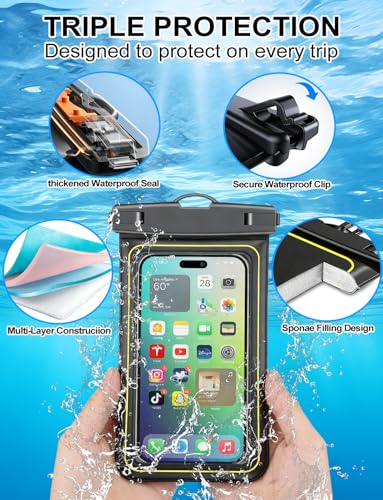 Famoby 4 Pack IP68 Waterproof Phone Pouch (2 Pack Floating and 2 Pack Sinking Waterproof Phone Pouch) Adjustable Neck Lanyard Dry Bag for Apple iPhone,Samsung,and up to 8.5" Black,White - color: Multicolor,H,White,Black,Floating,Sinking