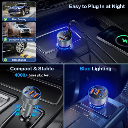 Multi Pack USB C Car Charger,90W Super Fast Charging Cigarette Lighter Adapter Bulk, 4-in-1 Dual USB-C & USB-A Car Phone Power Plug Adapter for iPhone 17/16/15/Pro Max, iPad, Samsung Galaxy S25 - color: Gray, size: 5-Pack