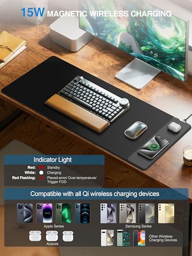 TopMade Mouse Pad with 15W Wireless Charging, Classic Black Desk Mat - color: Black Right