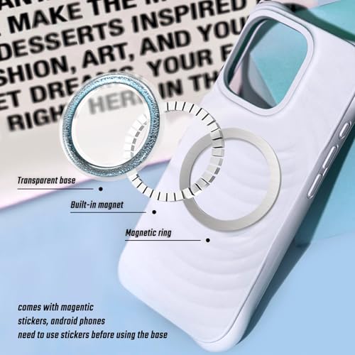 Magnetic Phone Grip, Sparkly Transparent Magnetic Collapsible Expandible Mobile Phone Grips Stand Holder for iPhone 17 16 15 14 13 12 Series, Light Blue