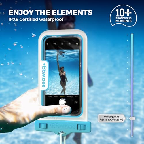 SEAWAG Next Waterproof Phone Pouch, IPX8 Dry Bag for iPhone 16 15 14 13 Pro Max & Samsung Galaxy S25 S24 — Underwater Case, Full Touchscreen, Lanyard, Beach Pool Snorkeling, 1 Pack Blue - color: 1Pack BlueWhite