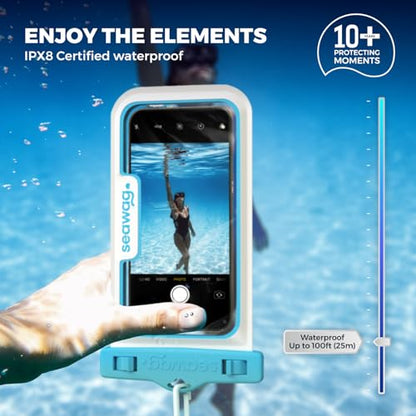 SEAWAG Next Waterproof Phone Pouch, IPX8 Dry Bag for iPhone 16 15 14 13 Pro Max & Samsung Galaxy S25 S24 — Underwater Case, Full Touchscreen, Lanyard, Beach Pool Snorkeling, 1 Pack Blue - color: 1Pack BlueWhite