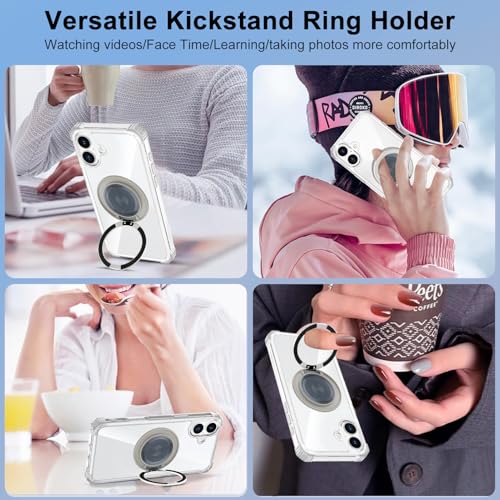 Clear Case for iPhone 16 with Magnetic 360 Rotatable Ring Stand | Military Grade Heavy Duty Cover with 360 Rotatable Ring Kickstand -260417 - color: Clear, size: iPhone 16