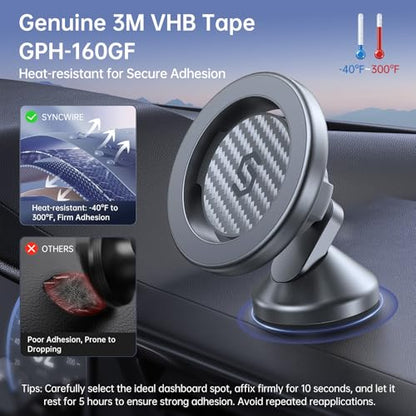 SYNCWIRE MagSafe Car Mount, Adjustable Magnetic Phone Holder, Carbon Fiber - color: Titanium Silver