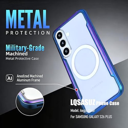 for Samsung Galaxy S26+ Plus Phone Case, Compatible with MagSafe,[20FT Mil-Grade Drop Protection], Durable Anodized Shockproof Aluminum Frame Slim,Galaxy S26+,Iridescent - color: S26+ Gilded Blue