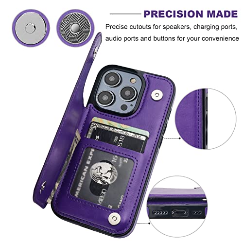 ONETOP for iPhone 14 Pro Wallet Case with Credit Card Holder,Purple | Kickstand,ID/Cash Holder,Case Wallet with Card Slots,Double Magnetic Clasp,Durable PU Leather Shockproof Cover for Women Men - color: Purple