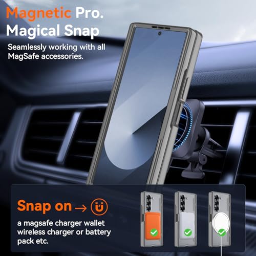 Upgraded 360° Spin Magnetic Invisible Ring Stand for Samsung Galaxy Z Fold 6 Case,[Compatible with MagSafe][S Pen Holder][Hinge Protection][Screen Protector],Shockproof Full Body Phone Cover (Grey) - color: Grey