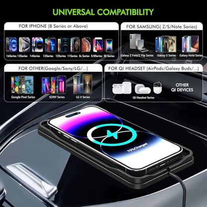 Wireless Car Charger Pad with 20W Car Adapter, 15W Fast Wireless Charging Pad for Car Dashboard Console, Non Slip Phone Charger Compatible with iPhone 17/16/15/14/13/12, Samsung Galaxy, AirPods - color: Black---100cm Cable