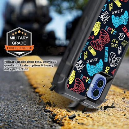 for iPhone 17 Case with Screen Protector Funny Game Men Boys Design, 3-Layer Full Body Rugged Shockproof Heavy Duty Protective Phone Case for iPhone 17, 6.3inch Blue - color: Blue