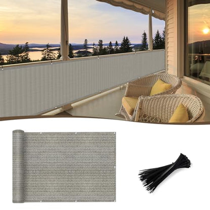 SUNNY GUARD 3' x 10' Balcony Privacy Screen, HDPE Patio Railing Cover Fence - color: Brown-grey, size: 0 3' x 1 0'