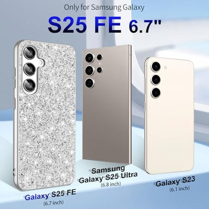 S25 FE Glitter Case for Samsung Galaxy S25 FE 5G Phone Case for Women Girls, Slim Ultra Thin Matte Back Shockproof Protective Cover for Samsung S25 FE 5G, Crystal Bling Case, 2025 (Silver) - color: Silver