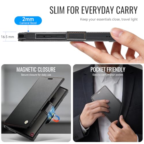 for Galaxy S24 Ultra Slim Wallet Case Wireless Charging, Black - color: Black, size: Samsung Galaxy S24 Ultra