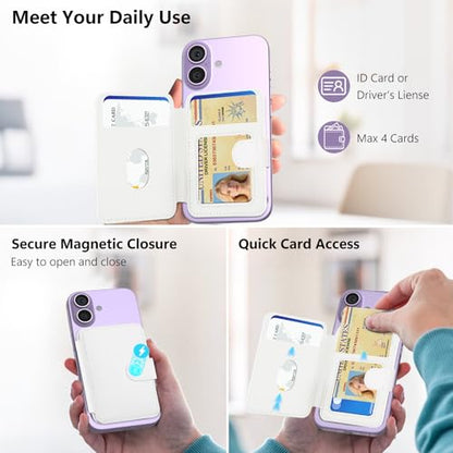 for MagSafe Wallet, Magnetic Phone Wallet with RFID Blocking, 4 Card Holder | Strongest Magnetic Card Holder for iPhone 17/16/15/14/13/12 Plus/Pro/Pro Max Series, Not for Mini, Clear ID Window, White - color: White