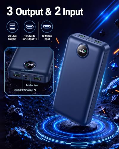 Portable Charger Power Bank 50000mAh Fast Charging External Battery Pack - color: Blue