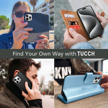 TUCCH Wallet Case for iPhone 15 Pro Max (6.7"), Flip Stand, Black & White | RFID Blocking, 4 Card Holders, Kickstand, PU Leather, Shockproof TPU Shell, Magnetic Closure, Protective Folio Cover - color: Black & White
