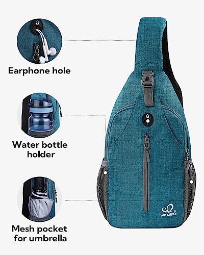 WATERFLY Crossbody Sling Backpack Sling Bag Travel Hiking Chest Bag Daypack | Additional Triangular Strap,Skin-Friendly Shoulder Strap,,Multi-compartment storage,Water-resistant,Breathable back pad - color: Peacock Blue(other Style)