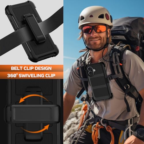 for iPhone 17 Case with Belt Clip Holster & Kickstand,Military Grade Anti-Drop Shockproof Heavy Duty Rugged Cover,w/2X Screen Protectors Tri-layer Defender Bumper Protective Cases for Apple 17 (Black) - color: Black