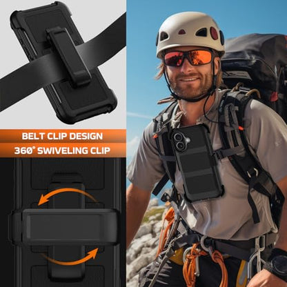Wedall for iPhone 16 Plus Case with Belt Clip Holster,Anti-Drop Shockproof Bumper Phone Cases with 2X Screen Protectors & Kickstand,Rugged Heavy Duty Military Grade Protective Defender Cover (Black) - color: Black