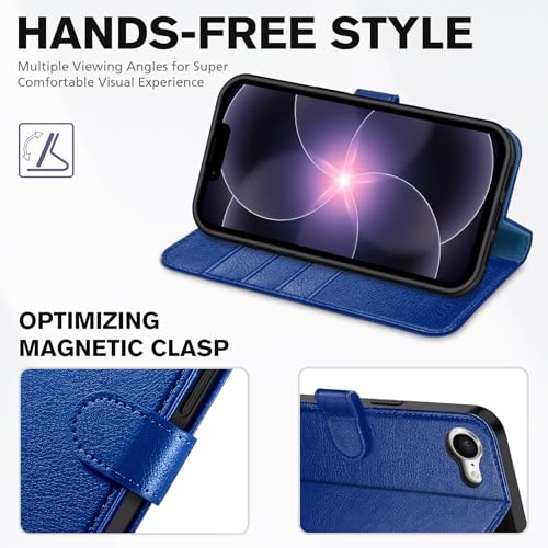 TUCCH Wallet Case for iPhone 17e & iPhone 16e 6.1", Flip Stand, Klein Blue | RFID Blocking, 4 Card Holders, Kickstand, PU Leather, Shockproof TPU Shell, Magnetic Closure, Protective Folio Cover - color: Klein Blue - Textured
