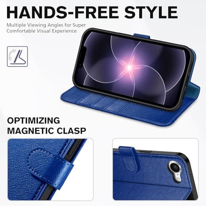 TUCCH Wallet Case for iPhone 17e & iPhone 16e 6.1", Flip Stand, Klein Blue | RFID Blocking, 4 Card Holders, Kickstand, PU Leather, Shockproof TPU Shell, Magnetic Closure, Protective Folio Cover - color: Klein Blue - Textured