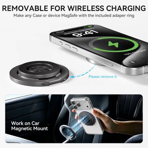 MagSafe Magnetic Phone Ring Holder Grip for Mag Car Mount, Black - color: Black