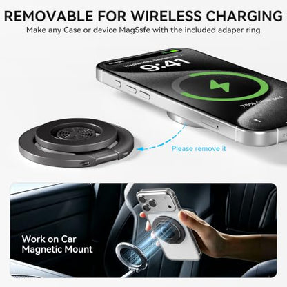 MagSafe Magnetic Phone Ring Holder Grip for Mag Car Mount, Black - color: Black