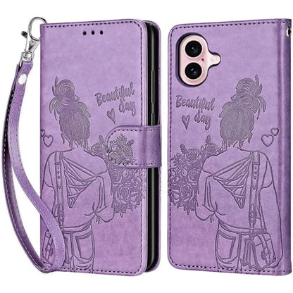 for iPhone 16 Wallet case, Purple-Girl | 3 Card Holders, Kickstand, Shockproof TPU Shell, PU Leather, Magnetic Closure, Protective Flip Folio Cover, Women - color: 2