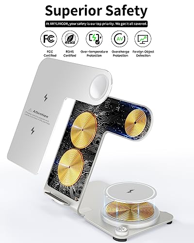 Wireless Charger, Aluminum Alloy 3 in 1 Wireless Charging Station for Apple iPhone/iWatch/Airpods,iPhone15 14,13,12,11 (Pro, ProMax)/XS/XR/XS/X/8(Plus),iWatch8/7/6/SE/5/4/3/2,AirPods 3/2/pro