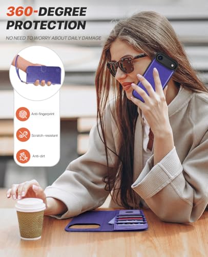 OCASE for iPhone Air Detachable Wallet Case with Card Holder, 2 in 1 PU Leather Flip Folio with RFID Blocking Stand Wrist Strap Shockproof Phone Cover 6.5 Inch 2025, Purple - color: Purple, size: iPhone Air