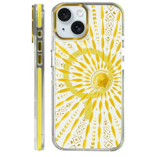 VisEnt Clear Case for iPhone 15 Plus, Magnetic Phone Case, Transparent Slim Cover, Military Grade Protection, Shockproof, Anti-Yellowing, Scratch Resistant, Folk Gold Sun - color: Folk Gold Sun, size: Iphone 15 Plus
