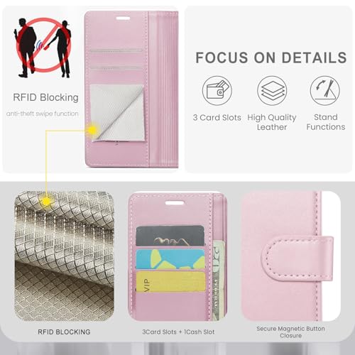 FLIPALM Card Holder Wallet Case for iphone 17e, Pink | Card Holder, RFID Blocking, PU Leather Folio Flip, Kickstand, Protective Shockproof Cover - color: Pink
