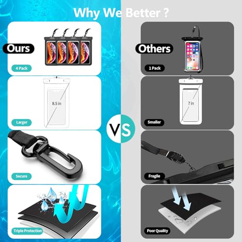 Waterproof Cell Phone Pouch : 4 Pack Float Clear Cell Holder Protector with Lanyard - Universal Floatable Water Proof Dry Bag for iPhone Samsung Galaxy for Beach Swimming Pool - color: 4 Pack Black