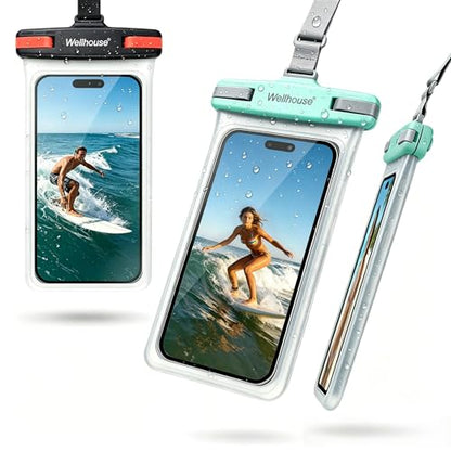 wellhouse Waterproof Phone Pouch, Waterproof Phone Case for iPhone 17 16 15 14 13 Pro Max XS Samsung, IPX8 3D Cellphone Dry Bag Beach Essentials (2 Pack - Black & Green7.0， 7 inch) - color: 2 Pack - Black & Green7.0"