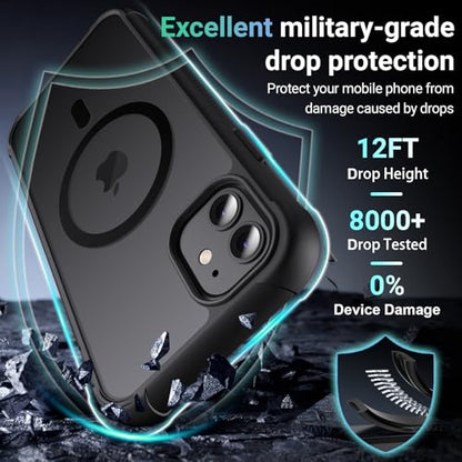 jaroco Magnetic for iPhone 11 Case Heavy Duty Protection Black | Compatible with MagSafe,Military Grade Drop Protection,Translucent Matte,Non-Slip,Shockproof 2-Layer Durable Bumper Case - color: Black, size: iPhone 11