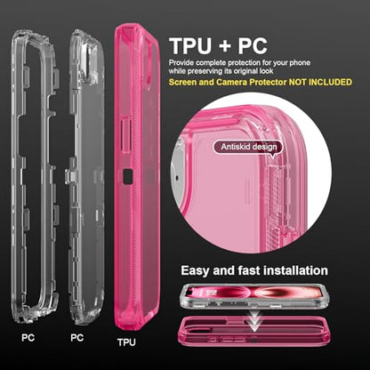 Follaroma for iPhone 17e/iPhone 16e Case, Heavy Duty Shockproof Protection Phone Cases, Anti-Drop, Dual Layer Transparent Protective Cover Compatible with iPhone 17e/iPhone 16e, 6.1'', Crystal Pink - color: Pink, size: iPhone 17e/iPhone 16e 6.1''