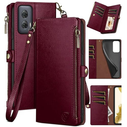 XcaseBar for Motorola Moto G Power 5G 2024 Wallet case with Zipper Credit Card Holder【RFID Blocking】,Flip Folio Book PU Leather Phone case Shockproof Cover Women Men for Power 5G 2024 case Wine Red - color: Wine Red