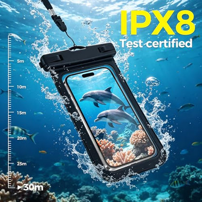 Waterproof Cell Phone Bag Black 2 Pack | Waterproof Phone Pouch for 7" Phones, Touch Sensitive Clear Case, Lanyard, Beach Swimming - color: Black