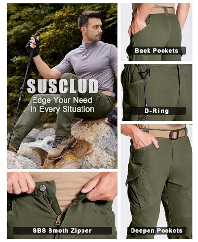 Susclude Men's Cargo Tactical Pants Breathable Ripstop Work Hiking Trousers - color: Army Green, size: 36W x 32L