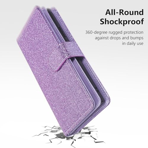 Varikke for iPhone 14 Plus Wallet Case Detachable with Card Holder for Women, Fashion Glitter Leather Strap Strong Magnetic Flip Wallet Removable Phone Case Cover for iPhone 14 Plus 6.7", Light Purple | Strong Magnetic Detachable, with 9-Card Holder Slots