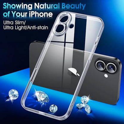 Supdeal Crystal Clear Case for iPhone 16, [Not Yellowing] [Camera Protection] [Military Grade Drop Tested] Transparent Shockproof Protective Soft Silicone Slim Cover, 6.1 inch, Transparent - color: Transparent, size: iPhone 16