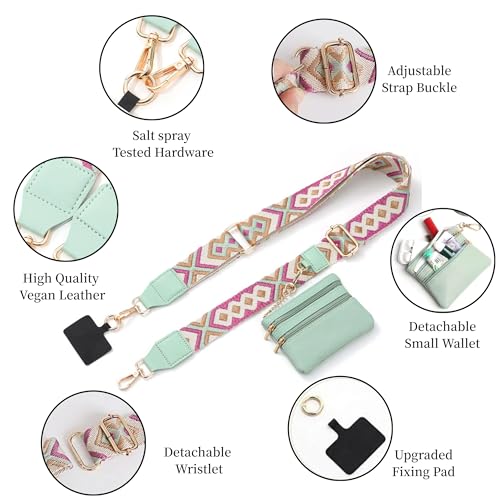 Crossbody Body Phone Holder for Women, New Phone Strap with Zippered Pouch, Adjustable Crossbody Strap - color: Green
